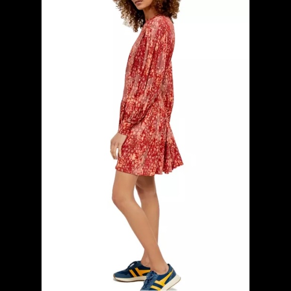 Free People Heartsbeat Mini Dress in Red ditsy floral rust combo size L NWT New - Picture 6 of 16
